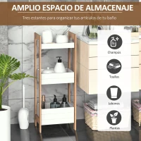 HOMCOM Estantería de Baño con 3 Estantes Organizador de Almacenaje Bambú para Cocina Sala de Estar Lavadero 27,5x20,8x74 cm Color Blanco y Natural(m-5)