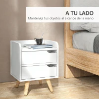 HOMCOM Mesa de Noche Multiusos Mesita Auxiliar para Sala de Estar o Dormitorio con 2 Cajones Espaciosos Patas Elevadas de Pino Diseño Moderno 33x28x42 cm Blanco(m-4)