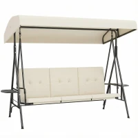 Outsunny Balancelle de jardin 3 places grand confort inclinaison toit réglable, 2 tablettes latérales, coussins, acier polyester(m-1)