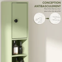 kleankin Colonne de rangement armoire haute pour salle de bain 1 tiroir 4 étagères réglables et 2 placards 20 x 20 x 180 cm vert(m-5)