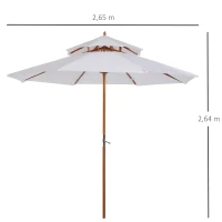 Outsunny Guarda-sol reto Guarda-sol de jardim redondo em Madeira 2 Cobertura Poliéster 180 g/m² dia. 2,7 x 2,6H m branco(m-3)
