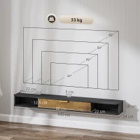 HOMCOM Móvel TV suspenso com compartimentos abertos, porta basculante e passagens para cabos, 160 x 24 x 16 cm, cinzento(m-3)