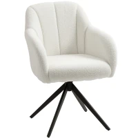 HOMCOM Poltrona giratória capitonê grande conforto base em aço e tecido efeito pelúcia teddy branco(m-7)