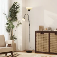HOMCOM LED Floor Lamp for Living Room, 180cm Tall Standing Lamp, Mother and Child Uplighter with Adjustable Gooseneck, 3000K/4500K/6500K Colour Temperatures, Black(m-10)