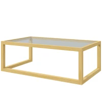 HOMCOM Mesa de centro retangular para sala com tampo em vidro temperado estrutura em madeira de hévea dim. 100L x 60l x 35H cm(m-7)