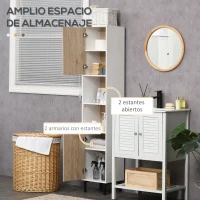 kleankin Columna de Baño con 6 Compartimentos para Ducha Aseo Dormitorio Estilo Moderno 31,5x30x169 cm Blanco y Roble(m-4)