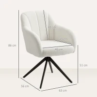 HOMCOM Poltrona giratória capitonê grande conforto base em aço e tecido efeito pelúcia teddy branco(m-3)