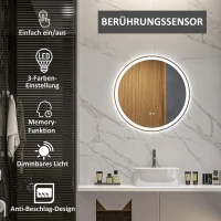 kleankin LED-badkamerspiegel, rond, aanraakfunctie, geheugenfunctie, beslaan niet, aluminium frame, 60 x 60 cm(m-4)