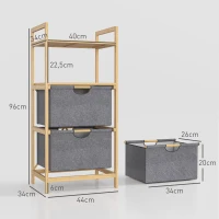HOMCOM Cesto de roupa em bambu cesto de roupa suja com 2 sacos em tecido deslizantes e prateleiras abertas, natural(m-3)