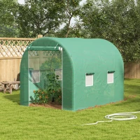 Outsunny Estufa de Jardim Túnel Área ao Solo 6 m² estrutura Tubular Reforçada Porta com Zíper 4 Janelas Enroláveis Verde(m-6)