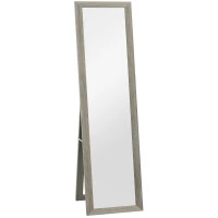 HOMCOM Miroir sur pied mural ou à poser rectangulaire avec cadre en bois pour salon chambre à coucher 37 x 155 cm gris(m-1)