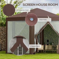Outsunny Hexagonal Garden Gazebo - Patio Party Outdoor Canopy Tent Sun Shelter with Mosquito Netting and Zipped Door, Brown(m-4)