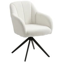 HOMCOM Poltrona giratória capitonê grande conforto base em aço e tecido efeito pelúcia teddy branco(m-1)