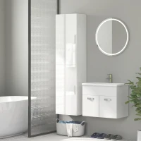 HOMCOM Columna de Baño de Pared con Estantes Ajustables y 2 Puertas Mueble de Baño Moderno 40x30x160 cm Blanco(m-10)