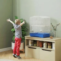PawHut Large Metal Bird Cage with Perches, Food Bowls, Swing, for Budgies, Parakeets, Blue(m-8)