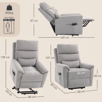 HOMCOM Power lift recliner chair with Massage and Heat, Terry Cloth Electric Lift Chair with Spring Cushion, Light Grey(m-3)