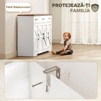 HOMCOM Bufet Bucătărie Rustic, Bufet cu Uși Soft-Close, 3 Sertare, 3 Rafturi Reglabile, Portaspecii, PAL, MDF, Alb(m-6)