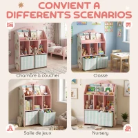 AIYAPLAY Meuble rangement enfant, bibliothèque enfants avec étagères ouvertes et 2 tiroirs en tissu, MDF, rose(m-8)