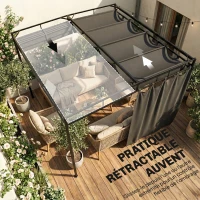 Outsunny Pergola de Jardin Tonnelle de Terrasse avec Toit Rétractable Rideaux et Système de Poulie 3x3m Gris Anthracite(m-4)
