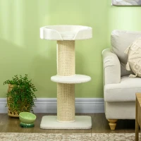 PawHut Arbre à chat avec griffoir centre d'activités 2 plateformes coussin crème(m-2)