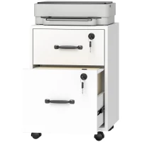 HOMCOM Gaveteiro de Escritório com 2 Gavetas Rodas com Trava Gaveteiro para Carta/Formato A4 40x40x54,1 cm Branco(m-7)