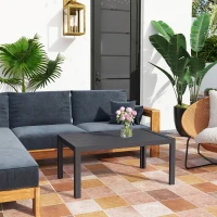 Outsunny Table basse de jardin table d'appoint de patio rectangulaire, cadre en acier, plateau à lattes, 101,5 x 61 x 46 cm, gris(m-10)