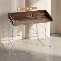 HOMCOM Escritorio Escritorio para Ordenador 109 cm con Borde de Seguridad y Estructura de Metal Nogal(m-3)