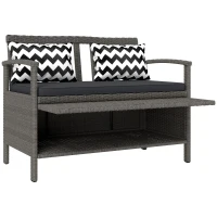 Outsunny Banco exterior de jardim 2 lugares banco de arrumação 160L em rotim PE com almofada 2 almofadas 112 x 62 x 82 cm cinza(m-7)