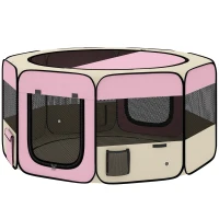 PawHut Parque Plegable para Perros y Gatos Corralito Portátil para Animales Pequeños Impermeable de Tela Oxford Ø90x41 cm Rosa(m-11)