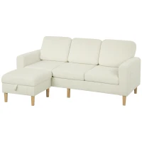 HOMCOM Sofá 3 Lugares com Pufe Sofá em Veludo Cotelê Assento e Encosto Acolchoados 192x138x85 cm Bege(m-7)