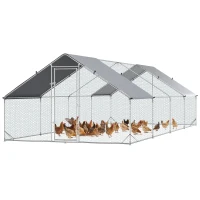 PawHut Enclos poulailler chenil volière extérieur 24 m² - Parc grillagé dim. 3L x 8l x 2H m - Espace Couvert - Acier galvanisé(m-11)