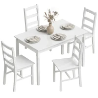 HOMCOM 5-delige Eethoek voor 4 Personen, Rechthoekige Eettafel en Stoelen van Massief Hout, Compact, Wit(m-15)