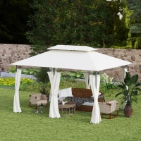 Outsunny 3 x 4m Metal Frame, Two-Tier Roof Gazebo - Cream White(m-9)