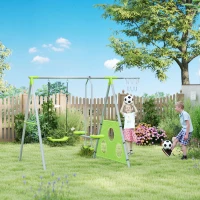 AIYAPLAY Portique balancoire enfant 4 en 1 avec sièges et face à face, panier de basket-ball et but de football, charge 135 kg(m-11)