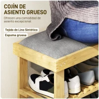 HOMCOM Banco Zapatero de Bambú con Cojín Zapatero de 2 Niveles para Entrada Pasillo o Dormitorio 60x29x49 cm Gris(m-4)