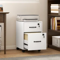 HOMCOM Gaveteiro de Escritório com 2 Gavetas Rodas com Trava Gaveteiro para Carta/Formato A4 40x40x54,1 cm Branco(m-2)