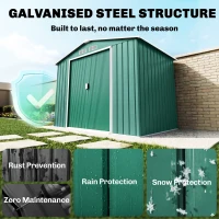 Outsunny 7ft x 4ft Lockable Garden Shed Large Patio Roofed Tool Metal Storage Building Foundation Sheds Box Outdoor Furniture, Green(m-4)