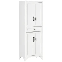 HOMCOM Aparador alto armário de cozinha 4 portas 2 armários e 1 gaveta central altura 170 cm com prateleira ajustável branco(m-1)