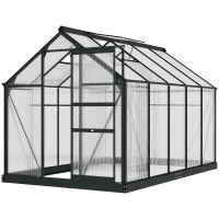 Outsunny 6 x 10ft Polycarbonate Greenhouse, Large Walk-In Green House with Slide Door and Window, Garden Plants Grow House with Aluminium Frame and Foundation, Grey(m-10)