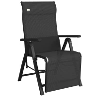 Outsunny Chaise longue pliable, transat bain de soleil inclinable avec dossier réglable sur 9 positions, coussin lombaire, noir(m-1)