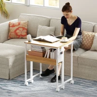 HOMCOM Bureau pliable sur roulettes 63 x 50 cm avec étagère et sac de rangement, bois naturel(m-2)