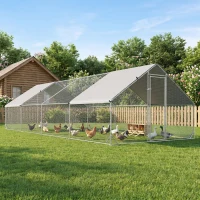 PawHut Enclos poulailler chenil volière extérieur 24 m² - Parc grillagé dim. 3L x 8l x 2H m - Espace Couvert - Acier galvanisé(m-8)