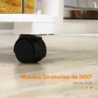 HOMCOM Carrito de Cocina con Ruedas Carrito Verdulero con Cajón Cestas y Estantes Laterales 57x37x83cm Blanco(m-6)