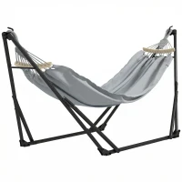 Outsunny Support avec Hamac Pliable en Acier, 2 en 1 pour Hamac ou Chaise Suspendue, Sac de Transport Inclus 268x89x100cm Gris(m-13)