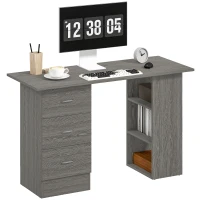 HOMCOM Bureau d'ordinateur réversible, table informatique avec 3 tiroirs et 3 étagères ouvertes, 120 x 49 x 72 cm, gris(m-11)