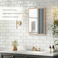 HOMCOM Specchio da Parete Rettangolare con Ganci, Specchio a Muro in Vetro e MDF, 50x70 cm, Color Legno(m-4)