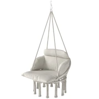 Outsunny Cadeira suspensa com grande almofada acolchoada rede poltrona suspensa com franjas kit de suspensão 80 x 60 x 40 cm creme(m-7)