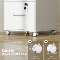 HOMCOM Caisson de Bureau Mobile avec 3 Tiroirs Verrouillables, Caisson de Rangement sur Roulettes, 40 x 40 x 69,5 cm, Blanc(m-8)