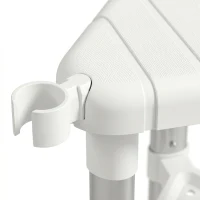 HOMCOM Shower Stool, Aluminium Alloy Corner Shower Chair with Storage Shelf and HDPE Seat, Adjustable Height, White(m-10)