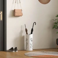 HOMCOM Paragüero de Acero con 4 Ganchos y Bandeja de Goteo Extraíble y Diseño Decorativo 17x17x41 cm Blanco(m-8)